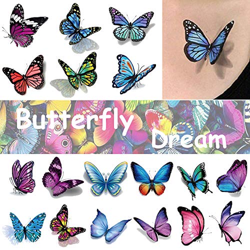 Product Cover Ooopsi Butterfly Tattoos for Kids Womens - 110 Pcs 3D Tattoos, Colorful Body Art Temporary Tattoos, Butterfly Party Favors