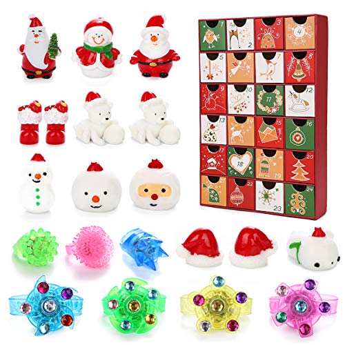 Product Cover SCIONE Advent Calendar 2019 Kids 24Pc Christmas Countdown Calendar for Kids Light up Rings Glow in The Dark Toy Gift Box Set for Kids Toddlers Party Favor Kids Prize for Kids Classroom