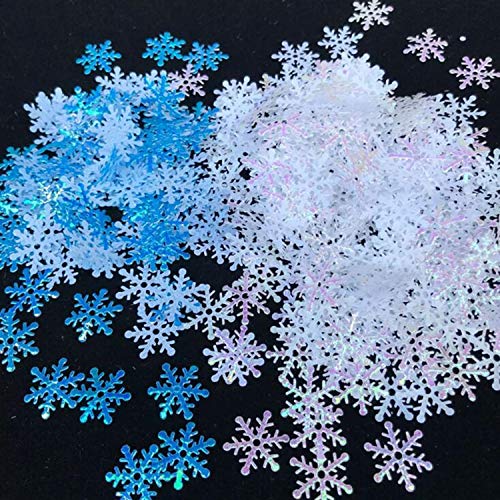 Product Cover OuMuaMua 1200Pcs Snowflakes Confetti Decorations for Christmas - White and Blue Winter Confetti Snow Party Pack for Wedding Birthday Holiday Party Table Decorations Supplies