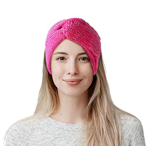 Product Cover NWK Cold Weather Headbands for Women Teen Girls with Sequins Warm Ear Warmer Head Wrap Christmas Gifts (Pink)