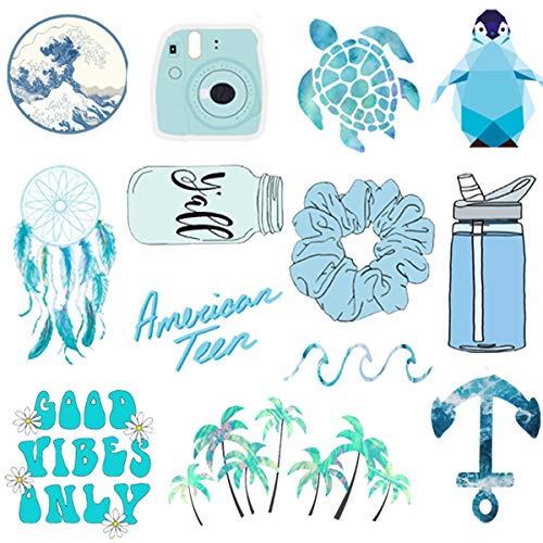 Product Cover Vsco Water Bottle Laptop Stickers Packs, Big 50 Pcs, Waterproof Trendy Aesthetic Blue Vinyl Cute Stickers Pack for Teens Phone Luggage, Car