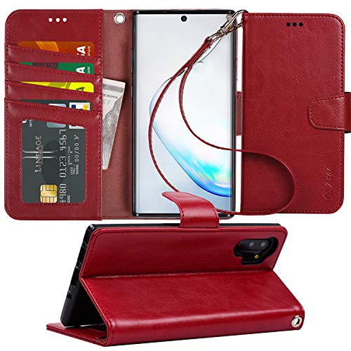 Product Cover Arae Wallet Case for Samsung Galaxy Note 10 Plus/Note 10 Plus 5G PU Leather flip Cover [Stand Feature] with ID&Credit Cards Pocket for Galaxy Note 10+ / Note 10+ 5G 6.8 inch (Wine Red)