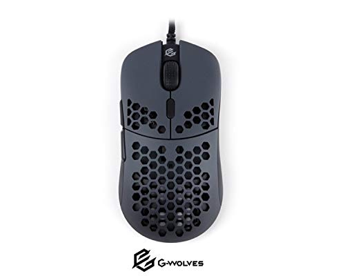 Product Cover G-Wolves Hati HT-M 3360 Ultra Lightweight Honeycomb Shell Wired Gaming Mouse up to 12000 cpi - 6 Buttons - 2.18 oz (61g) (Black & Dark Grey)