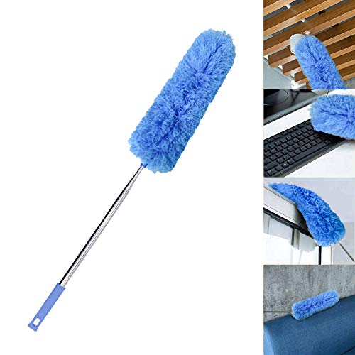 Product Cover Microfiber Duster with Extension Pole, Extra Long 100 inches, with Bendable Head, Extendable Duster for Cleaning High Ceiling Fan, Interior Roof, Cobweb, Gap Dust- Wet or Dry Use(Blue)