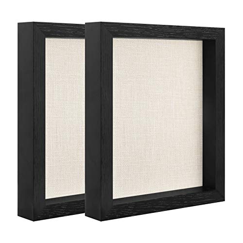 Product Cover 8x10 Shadow Box Frame for Pictures, Photos, Pins, Medals, Tickets, Black Wood Frame - Wall Tabletop Display Case, 2 Pack