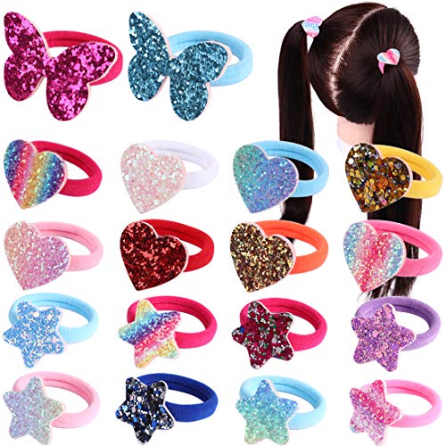 Product Cover Toddler Ponytail Holder 36 PCS Baby Rubber Bands Sweet Sparkly Bows Hair Elastic Heart Star Butterfly Cartoon Rainbow Color Pet Hair Tie