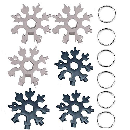 Product Cover 18-in-1 Snowflake Multi-Tool,Stainless Steel Multitool Card Combination Compact Portable Outdoor Products Snowflake Tool Card 6Pack Black +Silver