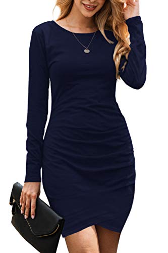 Product Cover Slender Casual Dresses Asymmetrical Bodycon Navy Blue Dress for Women S