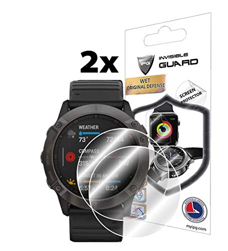 Product Cover IPG for Garmin Fenix 6X / 6X Pro / 6X Pro Solar / 6X Sapphire Edition Watch Screen Protector (2 Units) Invisible Ultra HD Clear Film Anti Scratch Skin Guard - Smooth/Self-Healing/Bubble -Free