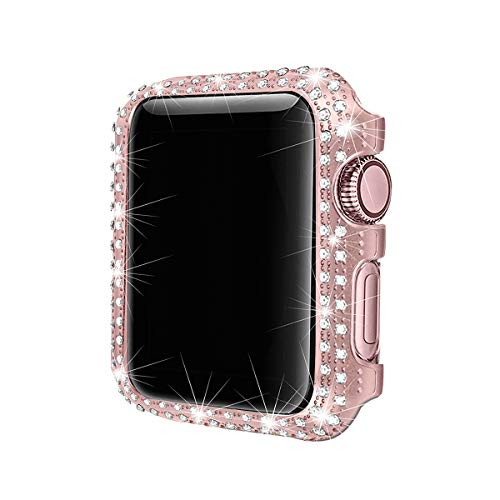 Product Cover Secbolt 38mm Bling Case Compatible with Apple Watch Band, iWatch Series 3 2 1, Stainless Steel Metal Sparkling Crystal Diamond Cover Bezel Rhinestone Full Protective Frame, Rose Gold