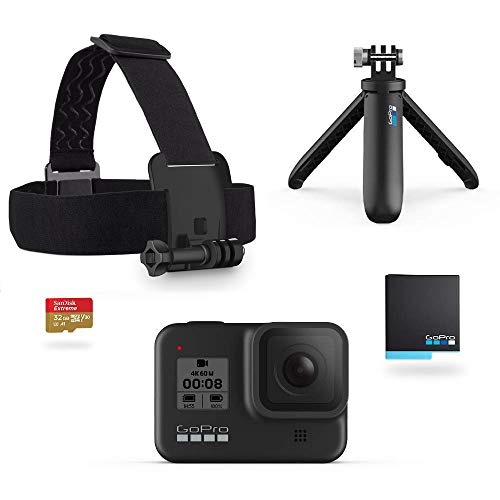 Product Cover GoPro HERO8 Black Holiday Bundle - Includes HERO8 Black Camera plus Shorty, Head Strap, 32GB SD Card, and 2 Rechargeable Batteries