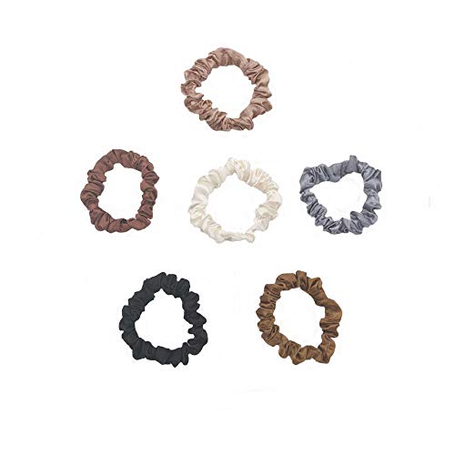 Product Cover 6 Pcs Silk Hair Scrunchies Soft & Comfortable Small Silk Scrunchy Skinny Hair Ties Bows Ropes Elastics Ponytail Holders for Women Girls Hair Accessories