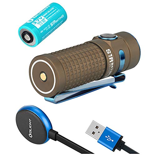 Product Cover Olight S1R II Baton Desert Tan 1000 Lumen Compact Rechargeable LED Flashlight with Single RCR123A Battery, Magnetic USB Charging Cable, Lanyard and Pouch