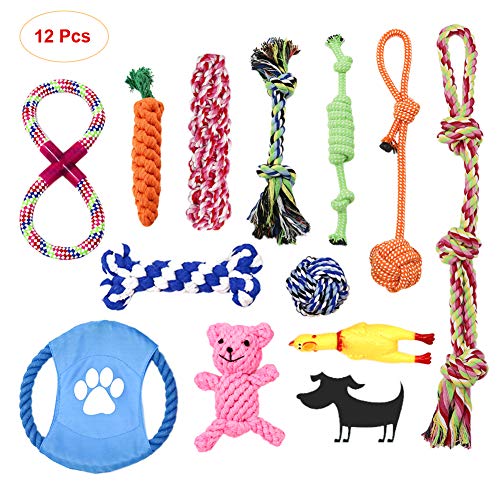 Product Cover SITENG Dog Rope Toys for Aggressive Chewers - 12 Pcs Washable Indestructible Cotton Dog Chew Toys for Puppy Small to Medium and Large Dogs - Chew Toys Set for Dog Tug of War & Teeth Cleaning