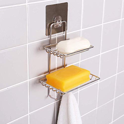 Product Cover ADTALA Double Layer Soap Dish Holder & Metal Hook Soap Holder Bathroom Dish Dual Layer Drain Storage Rack Organizer