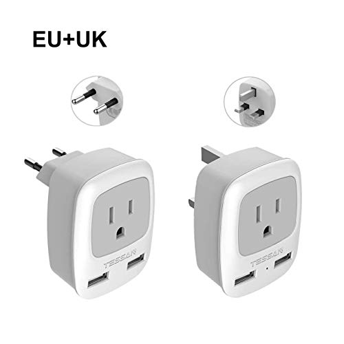 Product Cover All European Travel Plug Adapter Kit, TESSAN International Power Outlet Adaptor with 2 USB - US to Universal of Europe EU Spain Germany France Italy Ireland UK England Scotland (Type C,Type G)