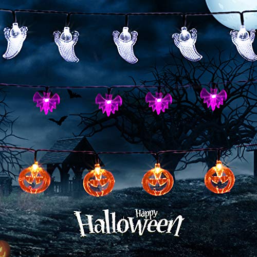 Product Cover Minetom Set of 3 Halloween String Lights, Battery Operated 30 LED 12Ft Each Halloween Lights of Orange Pumpkins, Purple Bats and White Ghosts for Outdoor & Indoor Halloween Party Decorations
