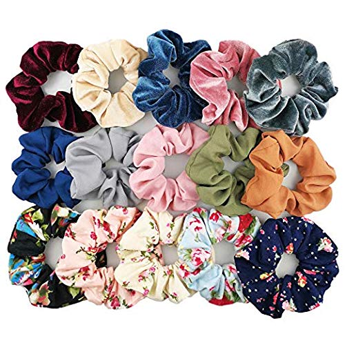 Product Cover Fameza Women's Velvet, Chiffon, Cotton Elastic Scrunchies (Multicolour) -15 Pieces