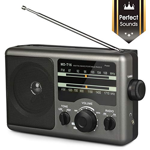 Product Cover AM FM Portable Radio Battery Operated Radio by 4X D Cell Batteries Or AC Power Transistor Radio with and Big Speaker, Standard Earphone Jack, High/Low Tone Mode, Large Knob