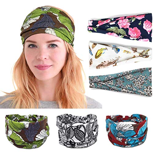 Product Cover Headbands for Women's Yoga Hair Bands Turban Head wraps, 6 Pack Workout Running Wide Boho Stretchy Soft Headwraps