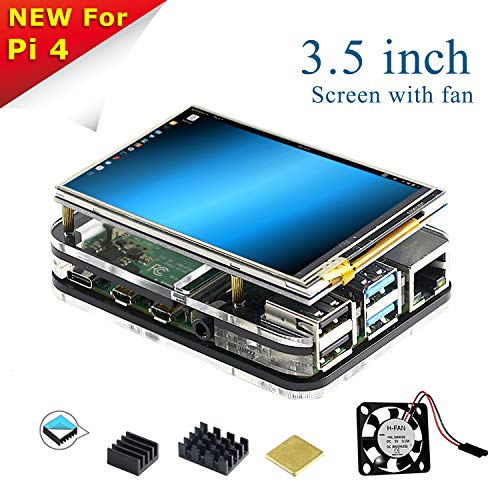 Product Cover for Raspberry Pi 4 Screen with Fan, 3.5 inch Resistive Touch Screen Match Acrylic Case, 3Pcs Heat-Sinks, 320x480 Pixel Monitor TFT Display