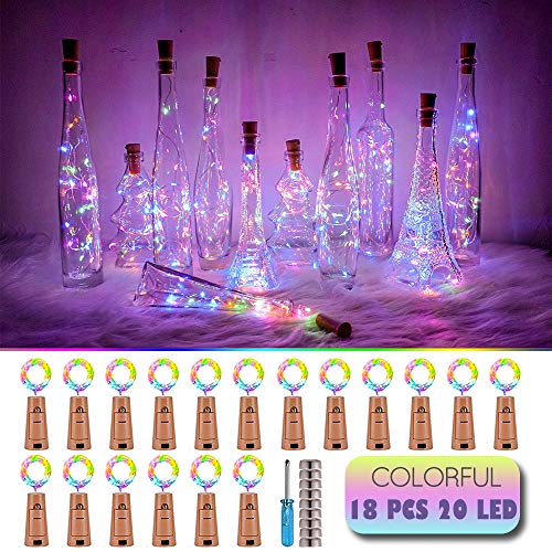 Product Cover SunKite Wine Bottle String Lights with Cork,18 Pack 20 LED 2M Battery Operated Mini Silver Copper Wire Fairy Lights for DIY Party Wedding Table Centerpieces Decor (Colorful)