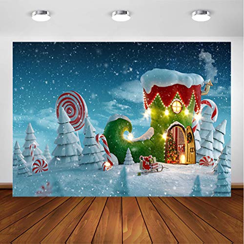 Product Cover COMOPHOTO Winter Snow Landscape Backdrops for Photography 7x5ft Vinyl Christmas Candy Santa Claus Decoration Snowflakes for Photo Booth Background Blue Backdrop Printed Pictures