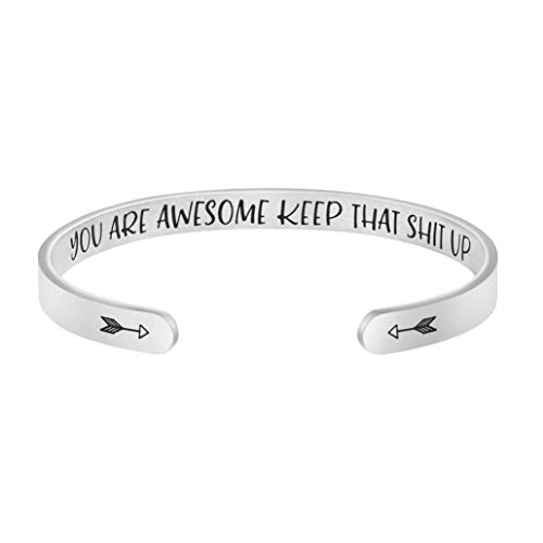 Product Cover Joycuff Inspirational Bracelets for Women Funny Motivational Mantra Cuff Bangle Birthday Christmas Jewelry Friend Encouragement You are Awesome Keep That Up