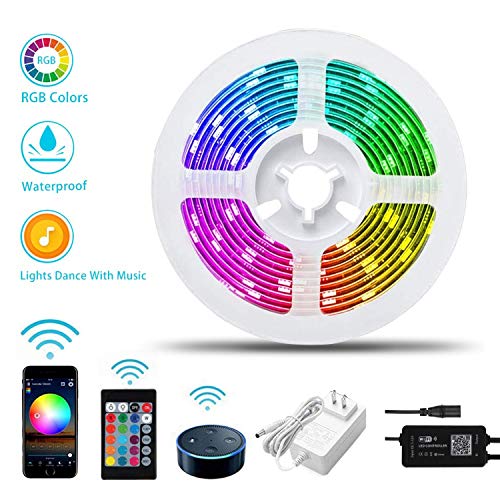 Product Cover LED Strip Lights, PATIOPTION 16.4ft Waterproof WiFi Works with Alexa, Google, App Controlled Music Sync RGB 5050 LED Tape Lights, Color Changing with Remote for iOS and Android, Bedroom, Home Decor