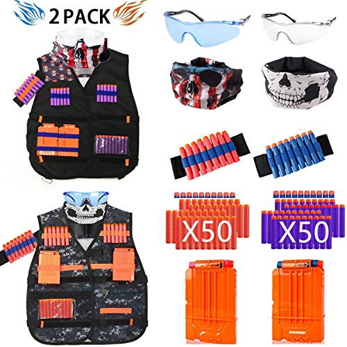 Product Cover [2 Packs ] Kids Tactical Vest Kit Jackets for Nerf Guns N-Strike Elite Series Gun Wars with Refill Darts, Reload Clips, Dart Pouch, Tactical Mask, Wrist Band and Protective Glasses for Boys/Girls