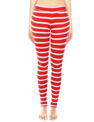 Product Cover Fuaheng Women White-Red Leggings Stretchy Striped Print Skinny Cute Party Tights