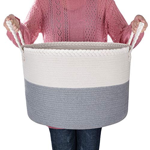 Product Cover SOFIAM - XXX Extra Large Rope Basket - 20 x 13 Inches Durable & Eco-Friendly Storage bin - Easy to Carry Versatile Woven Basket -Round Shape Nursery Basket for Bedroom, Living Room or Laundry Room