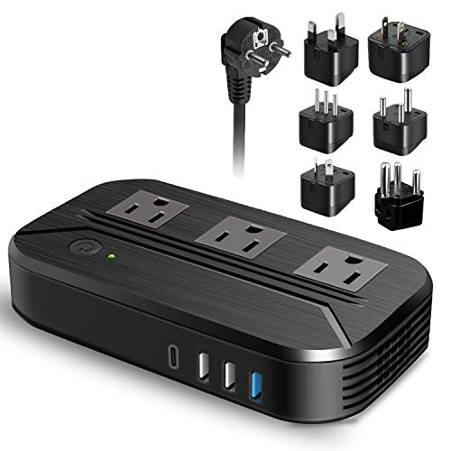 Product Cover Voltage Converter 2300W International Power Converter Step Down 220v/240v to 110v/120v Travel Adapter Transformer w/ 4 USB 3 AC Outlets 7 Worldwide Plug Adapters EU/US/AU/IT/UK/India/South Africa