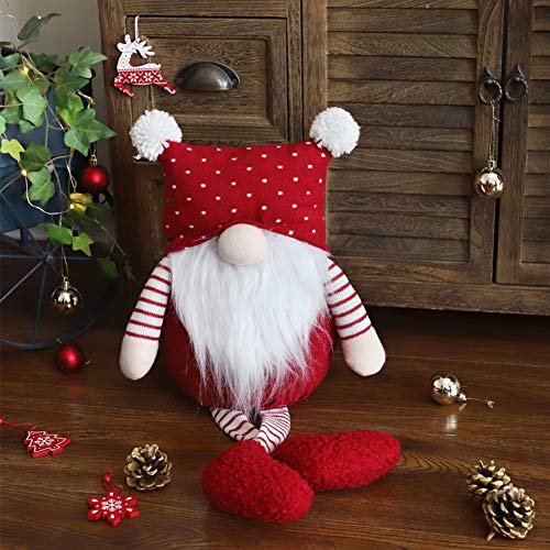Product Cover Worldeco Christmas Gnome Decor Handmade Doll, Collectible Figurine Fat Swedish Tomte Red Hat Plush Beard Yule Decorations Holiday Presents 20 inch