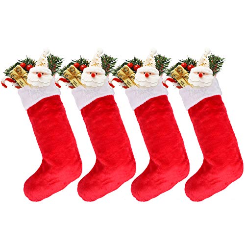 Product Cover DearHouse 4 Pack Christmas Stockings, 21 inches Polyester Classic Red and White Plush Mercerized Velvet Stockings, for Home Holiday Xmas Party Fireplace Decorations