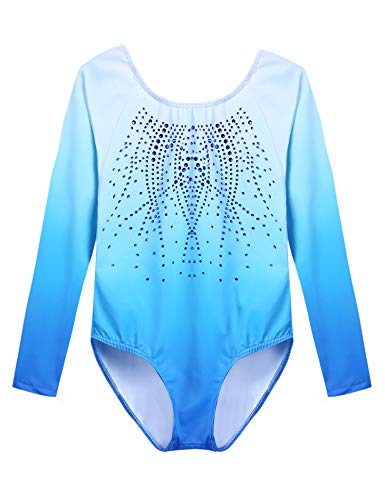 Product Cover Zaclotre Kid Girls Gymnastic Leotard Long Sleeve Color Gradient Sparkly Ballet Dance One Piece Outfit