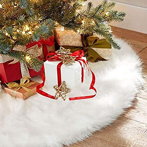 Product Cover AWLGAK Christmas Tree Skirts White Plush Luxury Faux Fur Tree XmasTree Skirt for Christmas Decoration New Year Party Holiday Decorations Pet Favors (36 inch Dia)