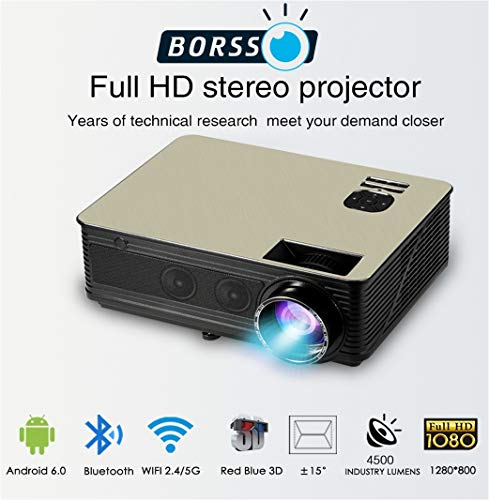 Product Cover BORSSOTM Earth 8.2 with Android 6.0, FHD Projector, Wi-Fi & Bluetooth, 4500 High Lumens, HDMI USB VGA AV, Black