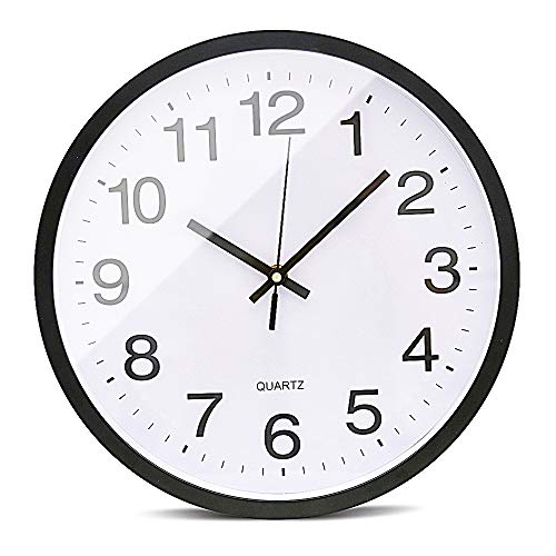 Product Cover Preciser Wall Clocks Battery Operated Non Ticking -12 Inch Round Black Silent Wall Clock Easy to Read for Kitchen Home Office Farmhouse Clock