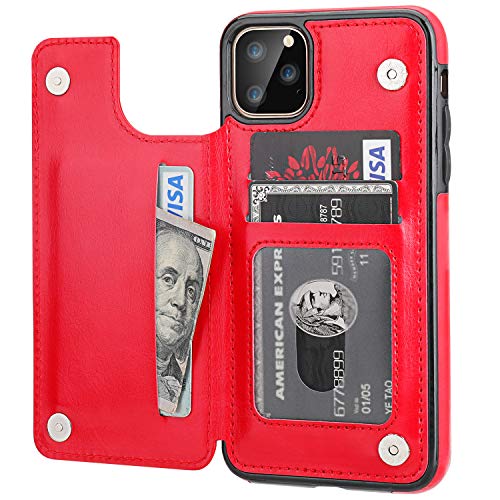 Product Cover iPhone 11 Pro Max Wallet Case with Card Holder,OT ONETOP PU Leather Kickstand Card Slots Case,Double Magnetic Clasp and Durable Shockproof Cover for iPhone 11 Pro Max 6.5 Inch(Red)