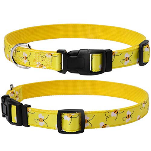 Product Cover EXPAWLORER Escape Proof Dog Collar with Bee Pattern Bright Color Soft and Comfortable Nylon Adjustable Collars for Dogs Yellow