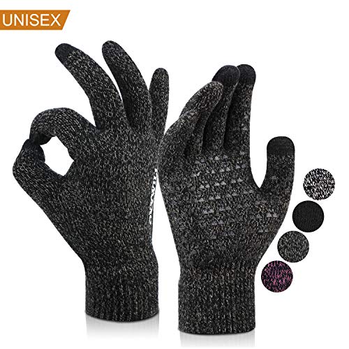 Product Cover Gloves Women, OKYWILL Winter Gloves for Men - Men's Touch Screen Gloves for Texting Running Driving with Knit Warm Glove Liners - Elastic Cuff - Anti-slip Grip - Stretch Soft - Grey - M