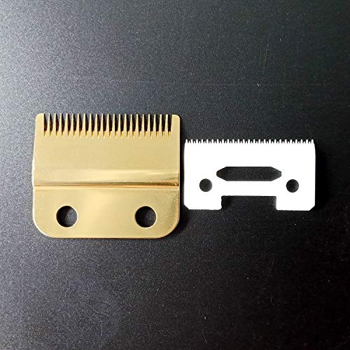 Product Cover Professional Standard Stagger-Tooth 2 Hole Hair Clipper Trimmer Replacement Blade #2161,Detailer Blade Set,Ceramic Blade,Fits for the 5 Star Series Cordless Magic Clip,Including Screws,Gold