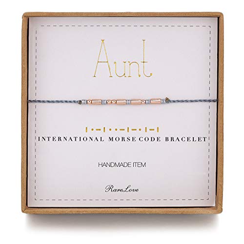 Product Cover RareLove Aunt Morse Code Bracelets Best Aunt Christmas Gift Women Girls Rose Golden Beads Grey String Bracelet