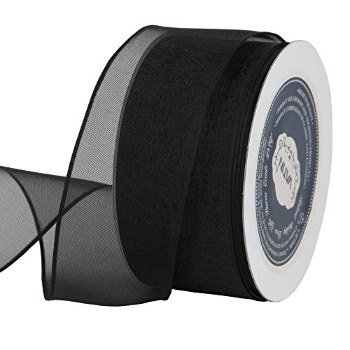 Product Cover VATIN Christmas Ribbon Sheer Organza Wired Ribbon 1-1/2 inch 25 Yards (75Ft) -Balck,Perfect for Making Bows and Wreaths