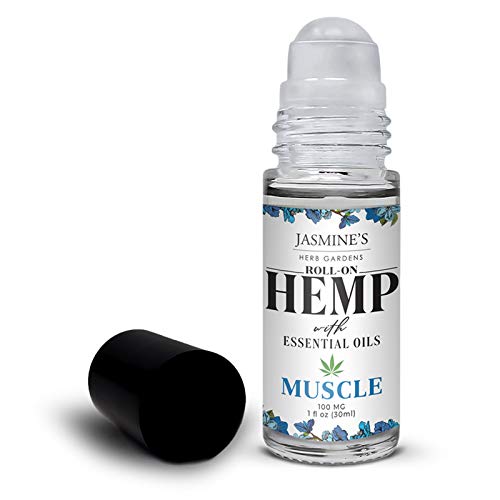 Product Cover Jasmine's Herb Garden Sore Muscle Massage Oil Blend with Hemp Extract for Body - Soothes Tired & Sore Muscles, Roll-on Applicator, 1 fl oz