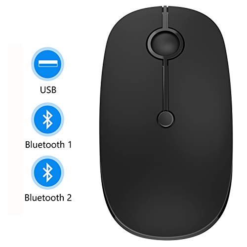 Product Cover Bluetooth Mouse, Jelly Comb MS02B Triple Mode(BT 4.0+ BT 4.0+ USB) Rechargeable Bluetooth Mouse for iPad, Laptop, MacBook, PC- for iPad OS 13/ Windows 8.0/ MacOS 10.10/ Android 4.3 or Later