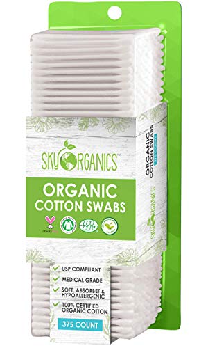 Product Cover Organic Cotton Swabs by Sky Organics (375 ct.) Natural Cotton Buds, Cruelty-Free Cotton Swabs, Biodegradable, All Natural Cotton Swabs, Chlorine-Free Hypoallergenic Cotton Swabs (1 Pack)