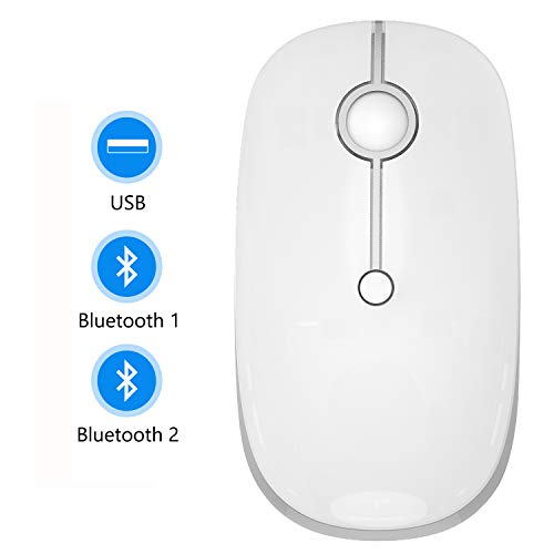 Product Cover Bluetooth Mouse, Jelly Comb MS02B Triple Mode(BT 4.0+ BT 4.0+ USB) Rechargeable Bluetooth Mouse for iPad, Laptop, MacBook, PC- for iPad OS 13/ Windows 8.0/ MacOS 10.10/ Android 4.3 or Later