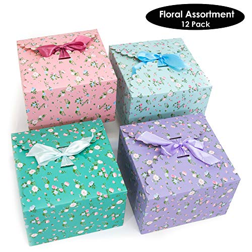 Product Cover 12 Pack Decorative Party Favor Exclusive Gift Treat Boxes,Thick 400gsm Card- 5.8 x 5.8 x 3.7 inches, Easy Folding - Gift Boxes for Birthdays, Holidays and Thanksgiving (Floral Assortment, 12 Pack)